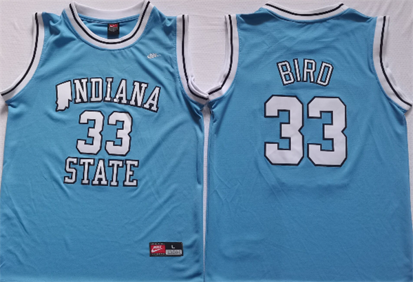 Sycamores #33 Larry Bird Blue Hardwood Legends Basketball Stitched Jersey